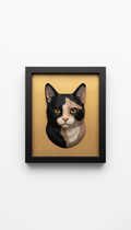 Charcoal Black-Framed 3D Cat Portrait