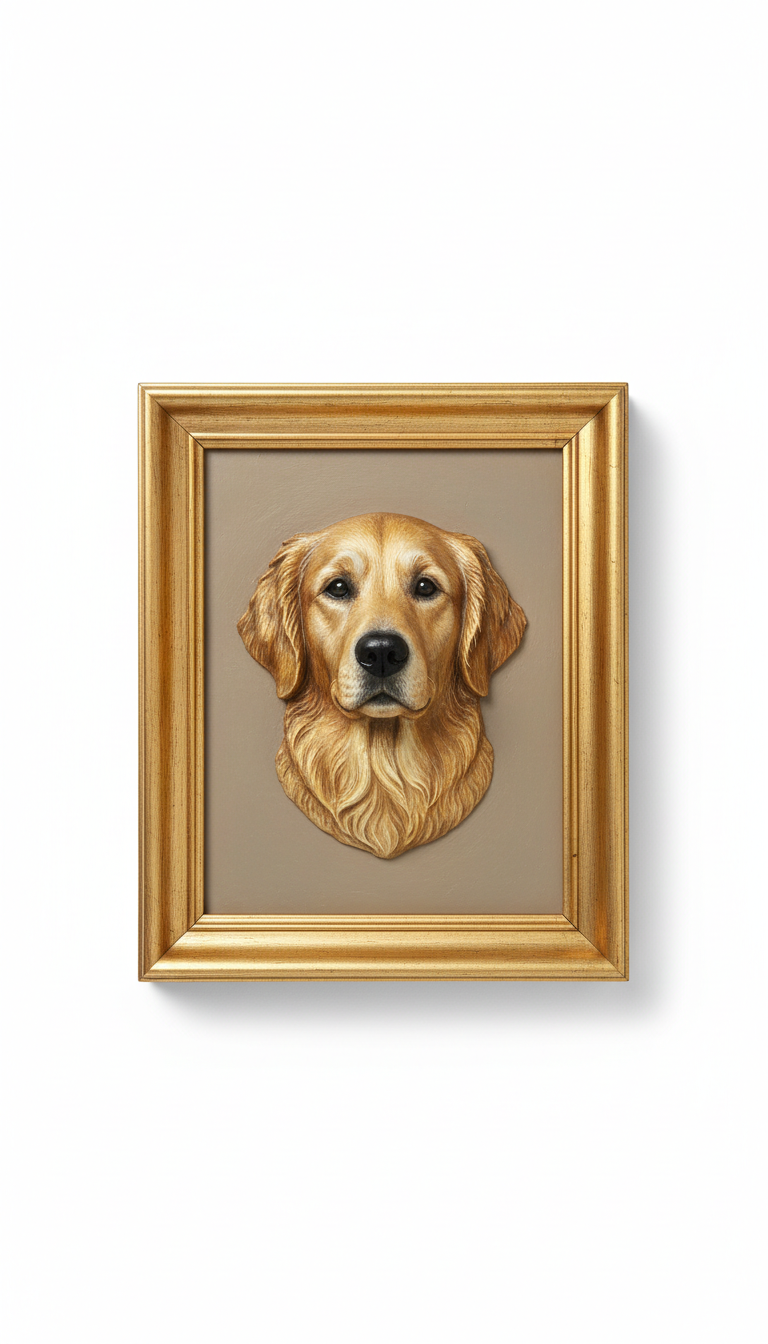 Gold-Framed 3D Dog Portrait